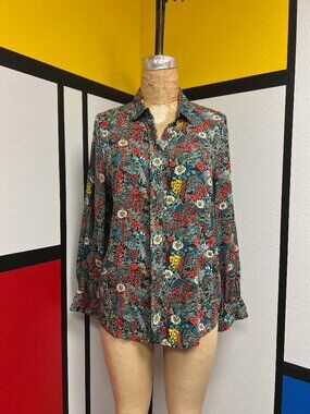 EUC Louche Byron Floret Viscose Floral Balloon Sleeve Button Up Blouse Size 10